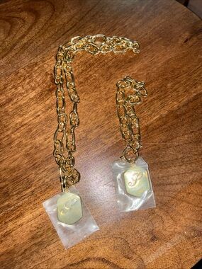 Gold Necklace And Bracelet ‘P’ Engraved Charm